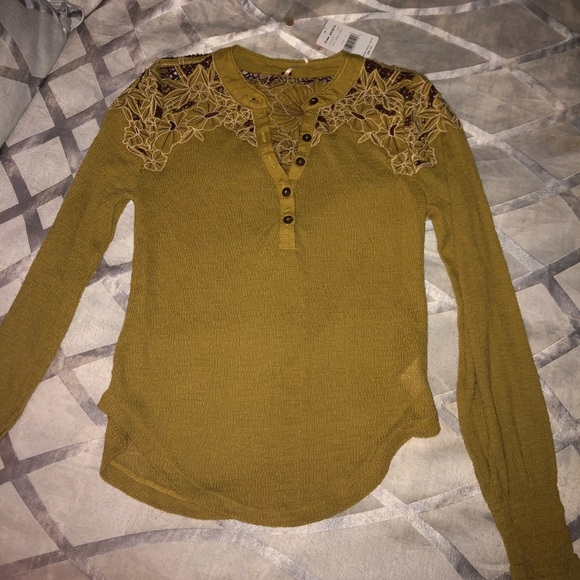 Free people mustard yellow/green top - Picture 1 of 4